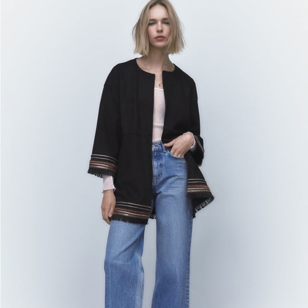 NEW ZARA SMALL COMBINATION BLACK FAUX SUEDE JACKET